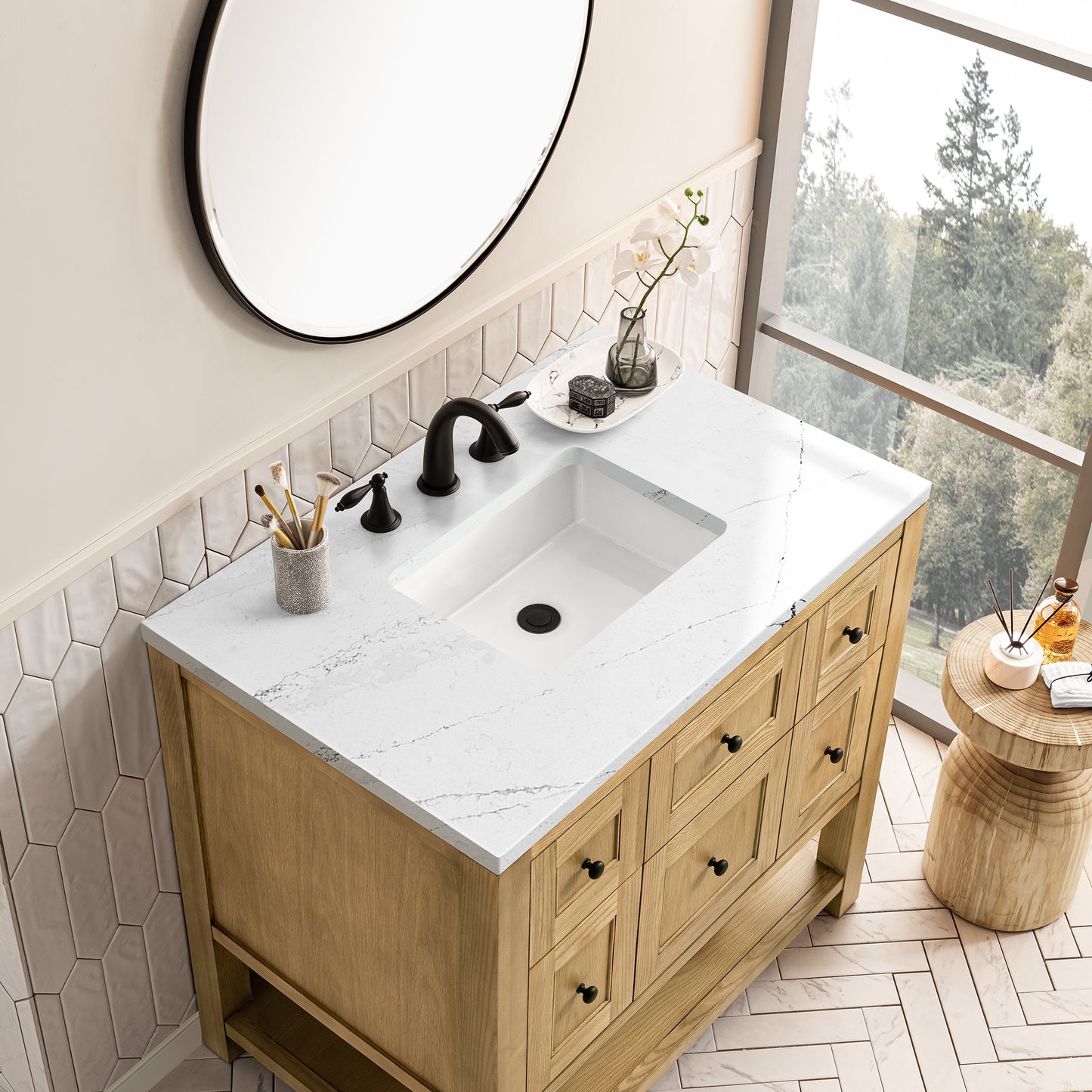 Breckenridge 36" Single Vanity, Light Natural Oak w/ 3 CM Ethereal Noctis Top