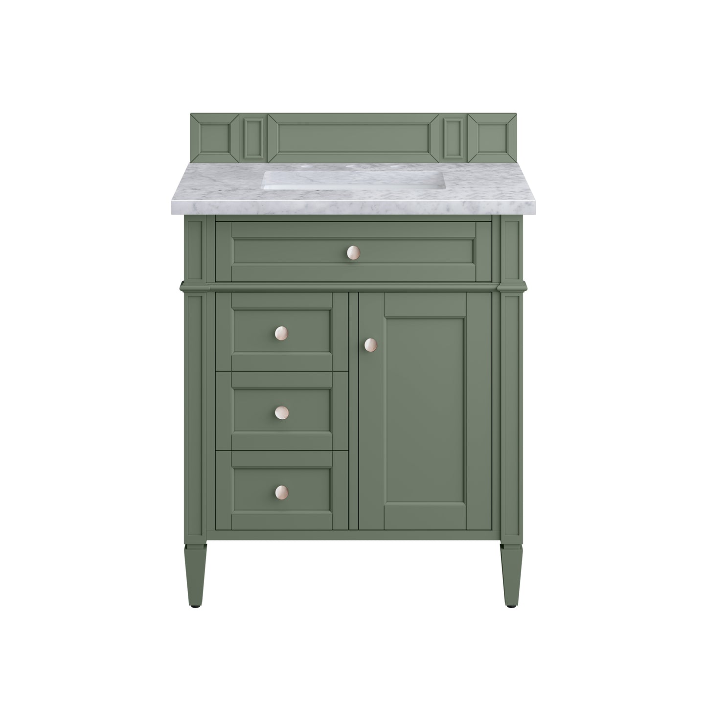 Brittany 30" Single Vanity, Smokey Celadon w/ 3 CM Carrara Marble Top