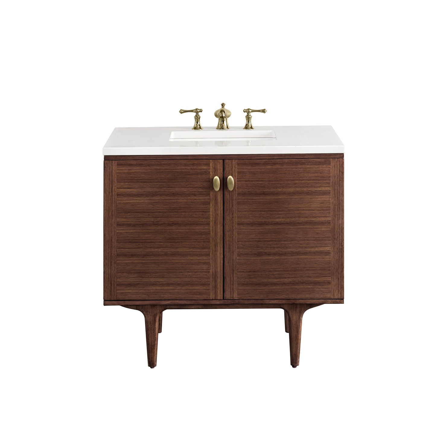 Amberly 36" Single Vanity, Mid-Century Walnut w/ 3 CM White Zeus Top