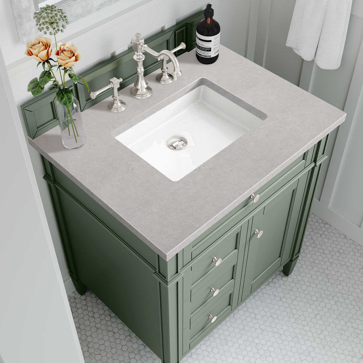 Brittany 30" Single Vanity, Smokey Celadon w/ 3 CM Eternal Serena Top