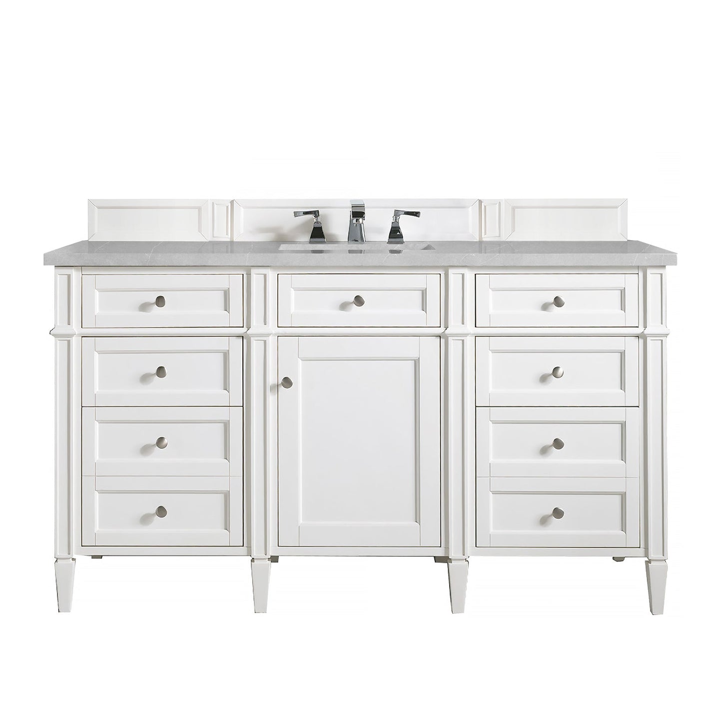 Brittany 60" Single Vanity, Bright White w/ 3 CM Eternal Serena Quartz Top