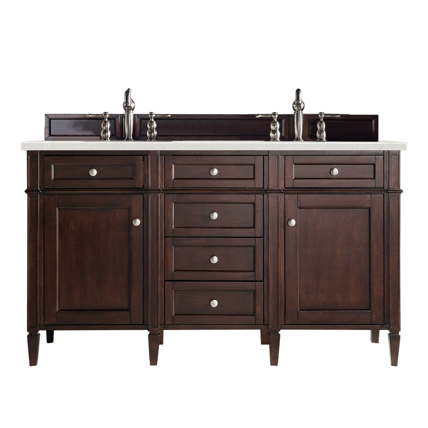 Brittany 60" Double Vanity, Burnished Mahogany w/ 3 CM Eternal Serena Quartz Top