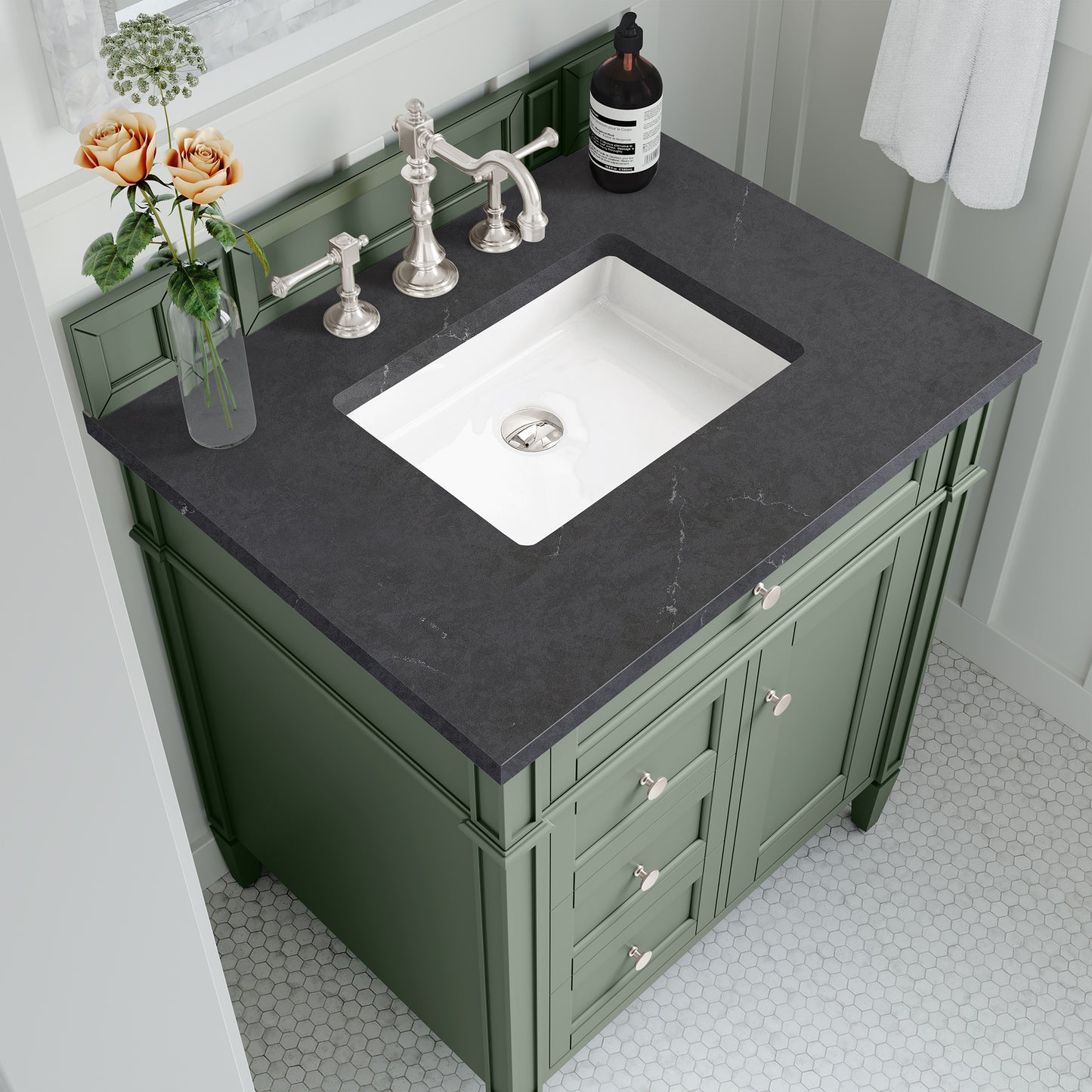 Brittany 30" Single Vanity, Smokey Celadon w/ 3 CM Charcoal Soapstone Top