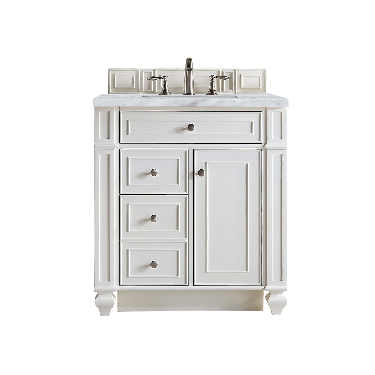 Bristol 30" Single Vanity, Bright White w/ 3 CM Carrara Marble Top