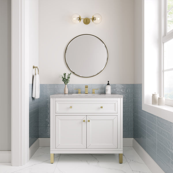 Chicago 36 Single Vanity, Glossy White w/ 3 CM Eternal Serena Top