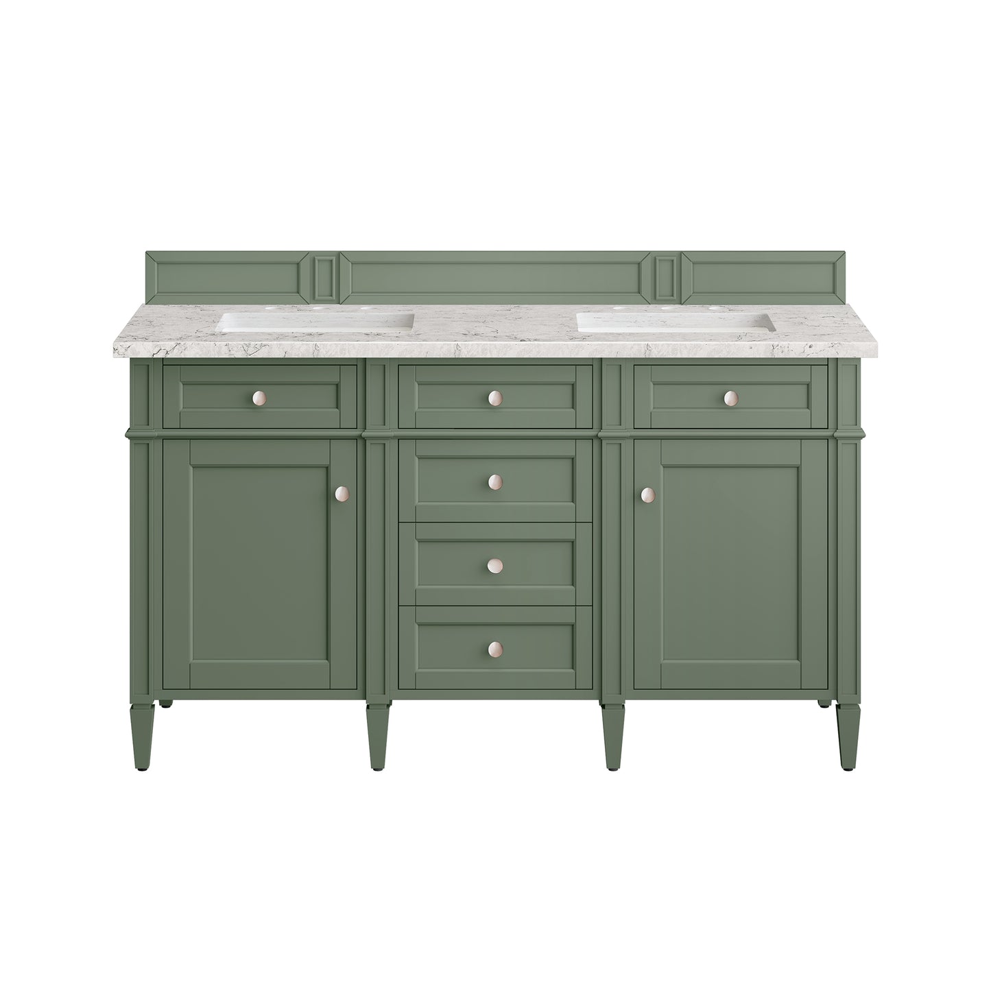 Brittany 60" Double Vanity, Smokey Celadon w/ 3 CM Eternal Jasmine Pearl Top