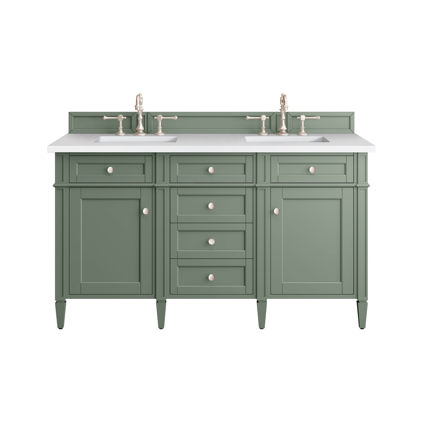 Brittany 60" Double Vanity, Smokey Celadon w/ 3 CM White Zeus Top