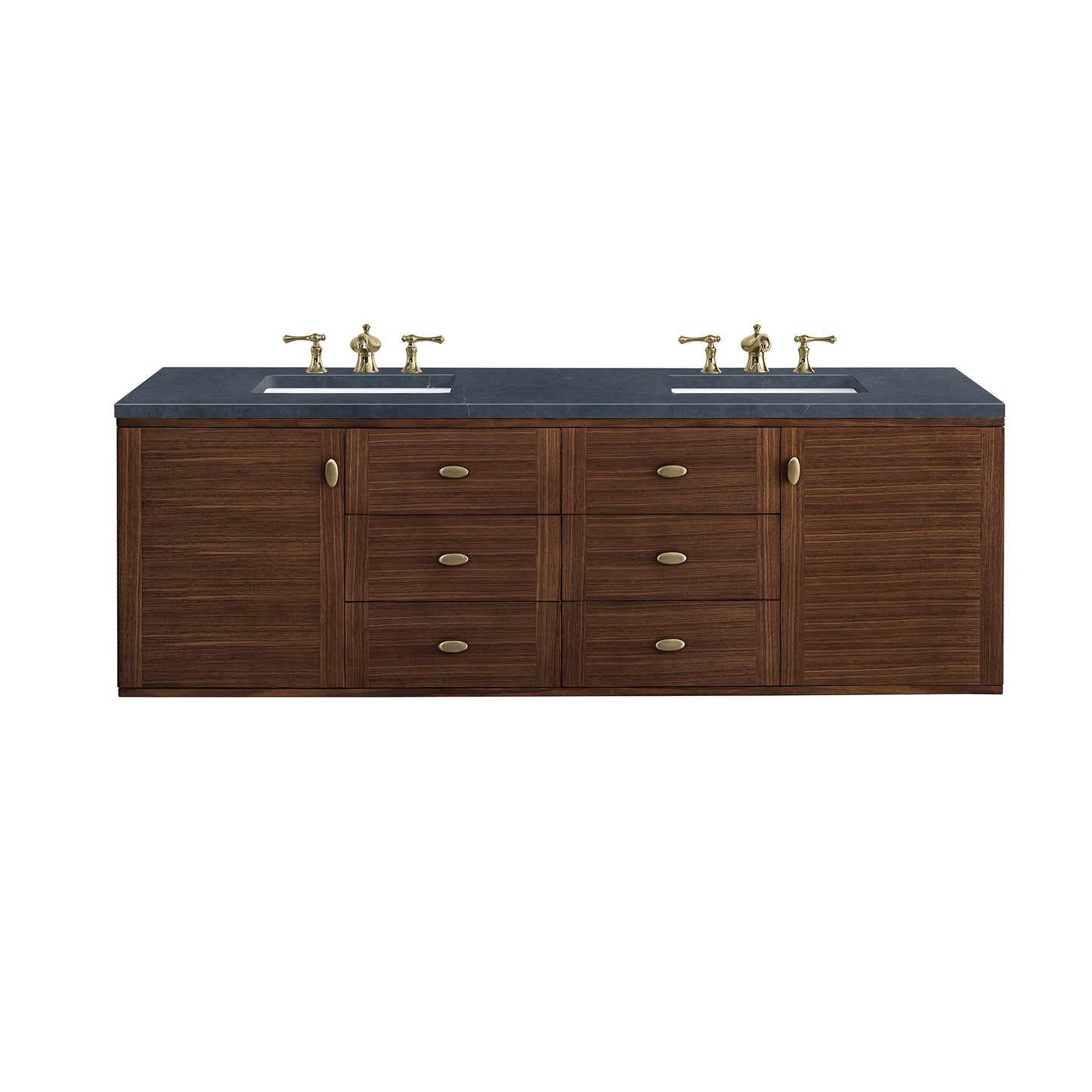 Amberly 72" Double Vanity, Mid-Century Walnut w/ 3 CM Charcoal Soapstone Top