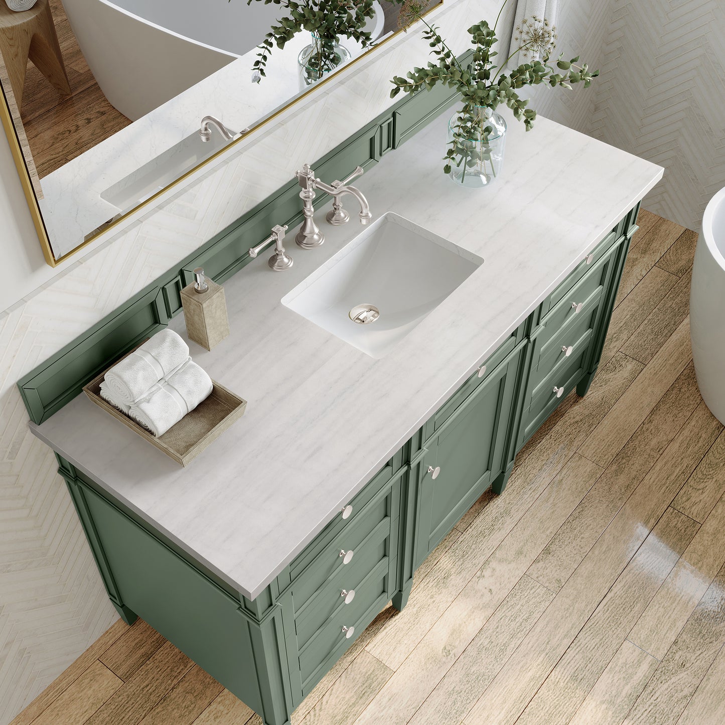 Brittany 60" Single Vanity, Smokey Celadon w/ 3 CM Arctic Fall Top