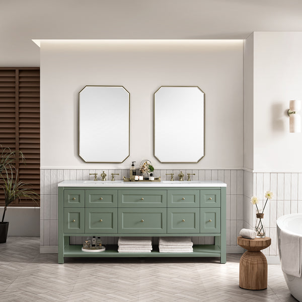 Breckenridge 72 Double Vanity, Smokey Celadon w/ 3 CM White Zeus Top