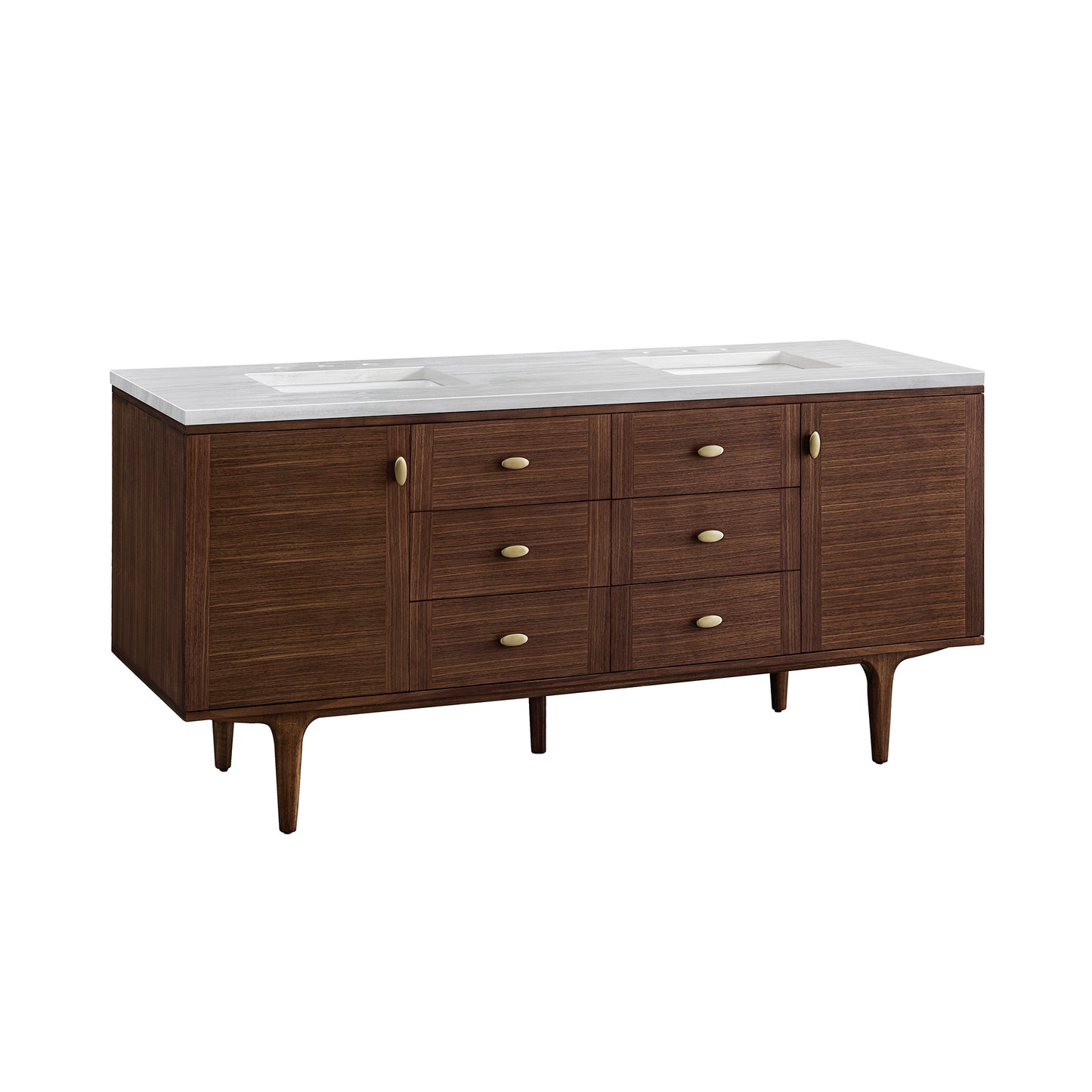 Amberly 72" Double Vanity, Mid-Century Walnut w/ 3 CM Arctic Fall Top