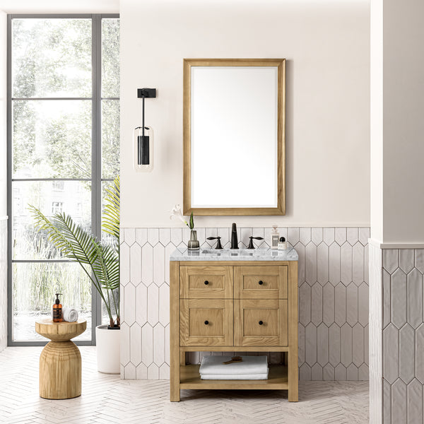 Breckenridge 30 Single Vanity, Light Natural Oak w/ 3 CM Carrara Marble Top