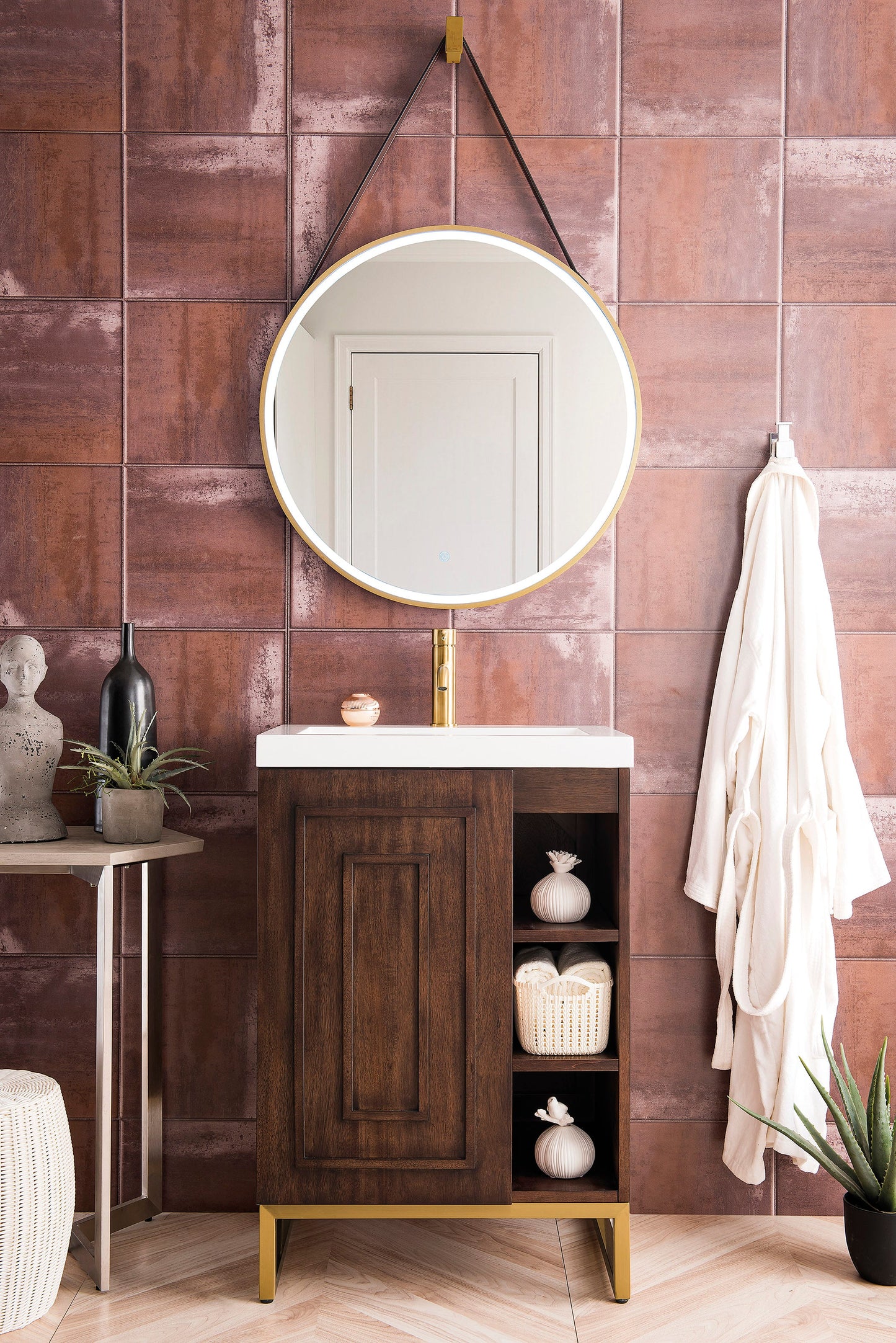 Alicante 24" Single Vanity, Mid-Century Acacia, Radiant Gold w/ White Glossy Composite Stone Top