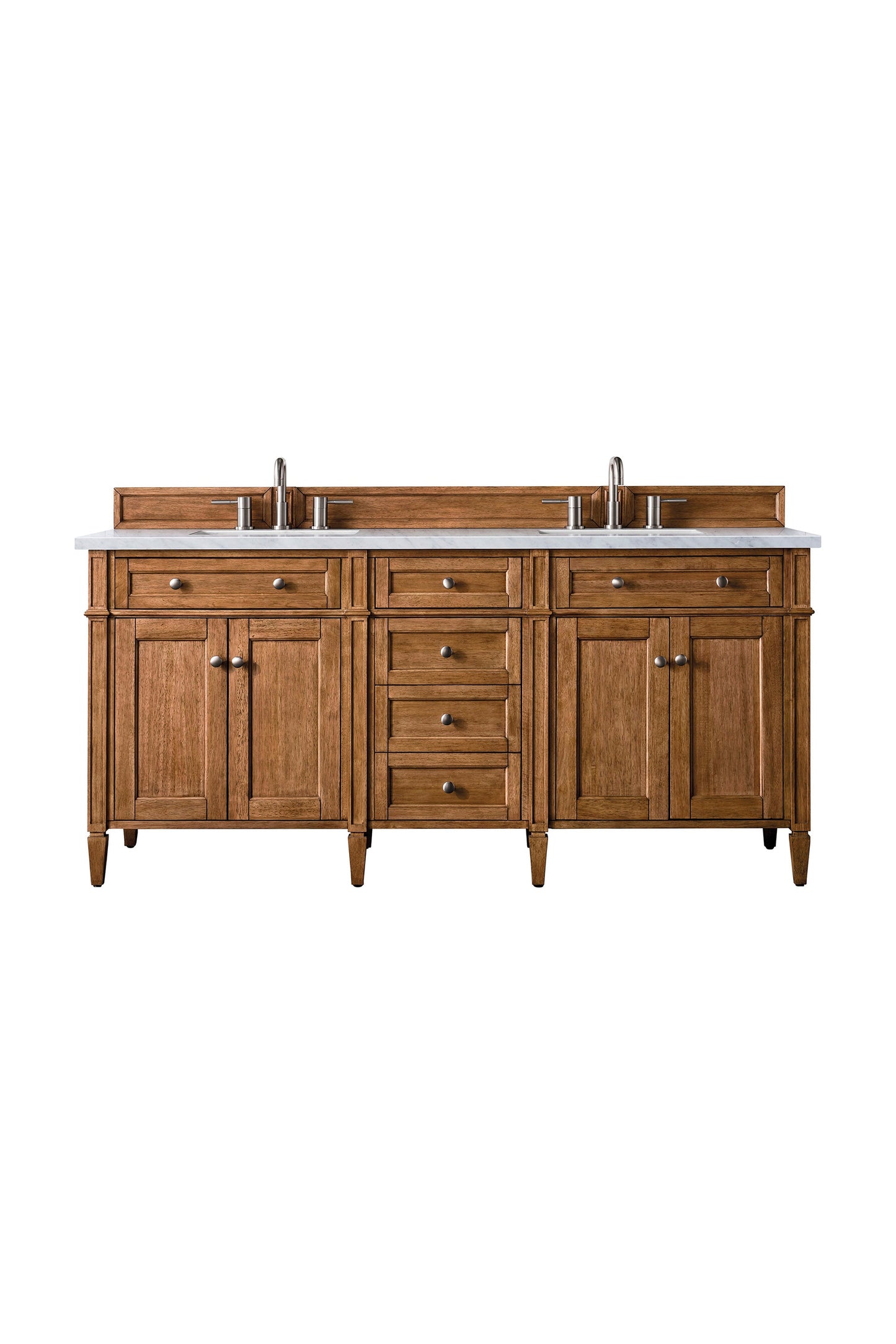 Brittany 72" Double Vanity, Saddle Brown w/ 3 CM Arctic Fall Solid Surface Top