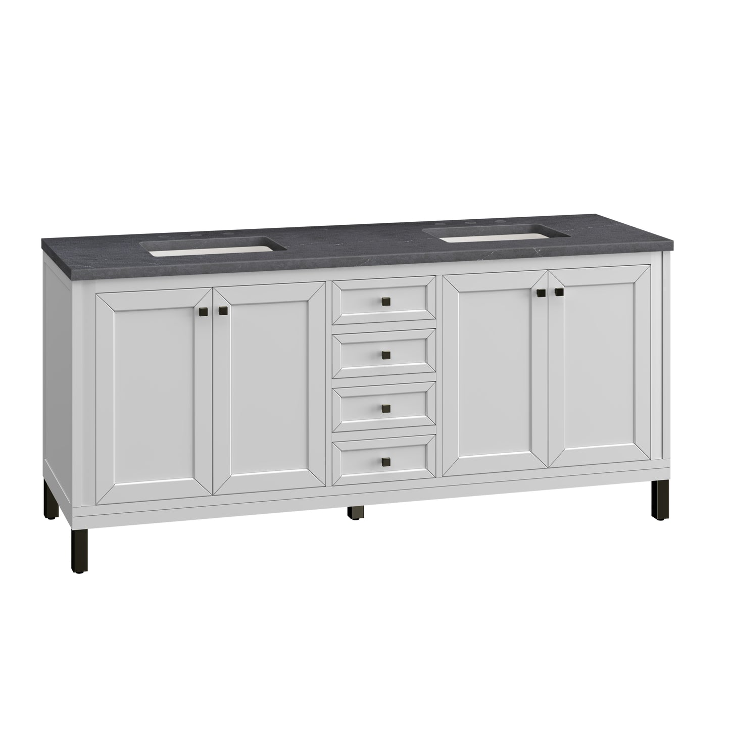 Chicago 72" Double Vanity, Glossy White w/ 3 CM Charcoal Soapstone Top