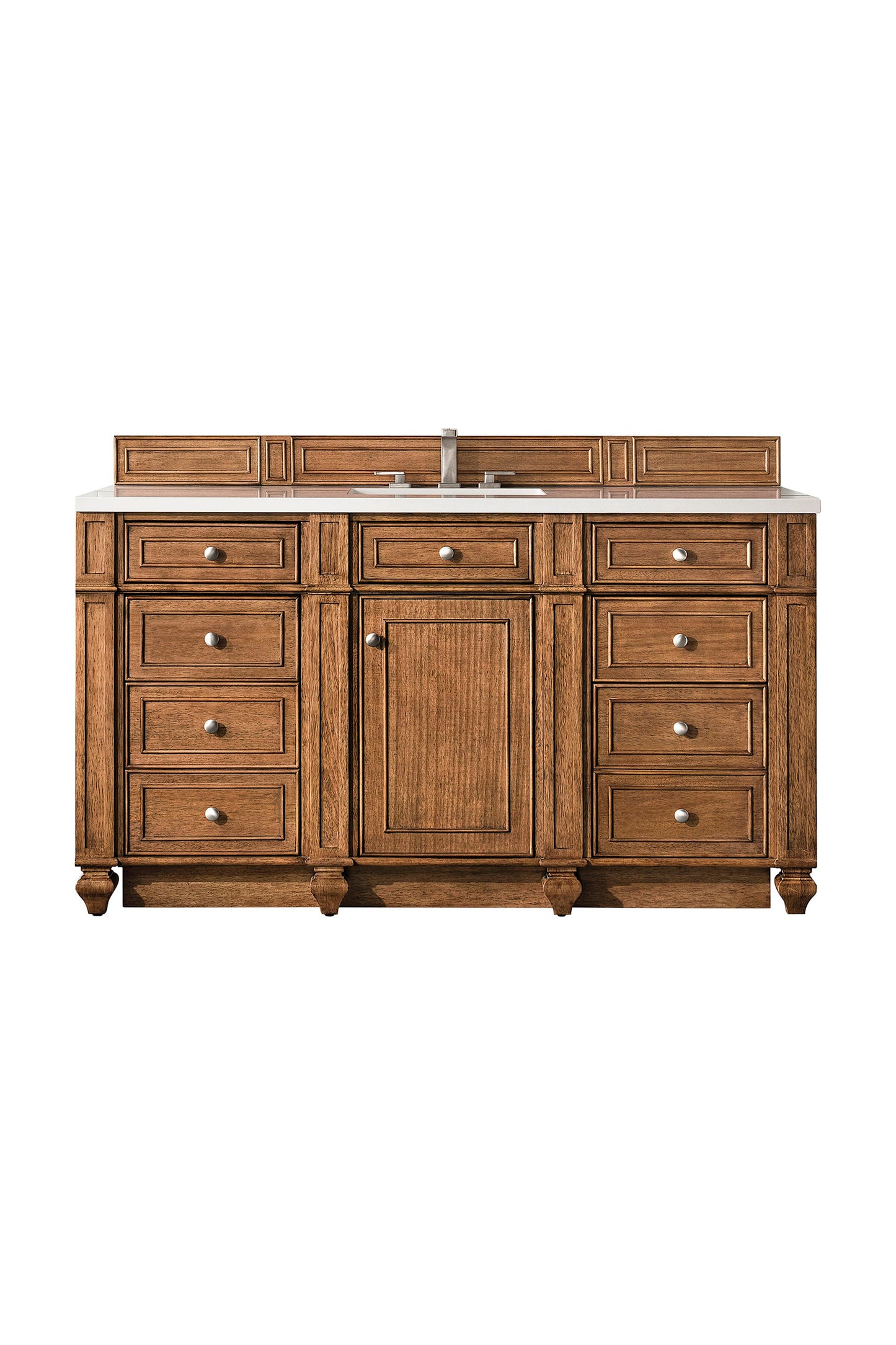 Bristol 60" Single Vanity, Saddle Brown w/ 3 CM White Zeus Quartz Top