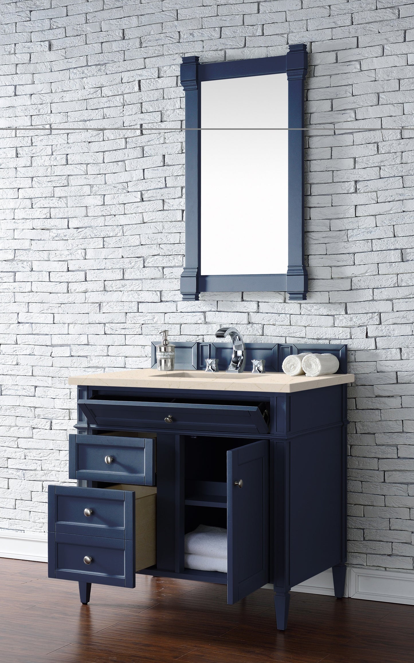 Brittany 36" Single Vanity, Victory Blue w/ 3 CM Eternal Marfil Quartz Top