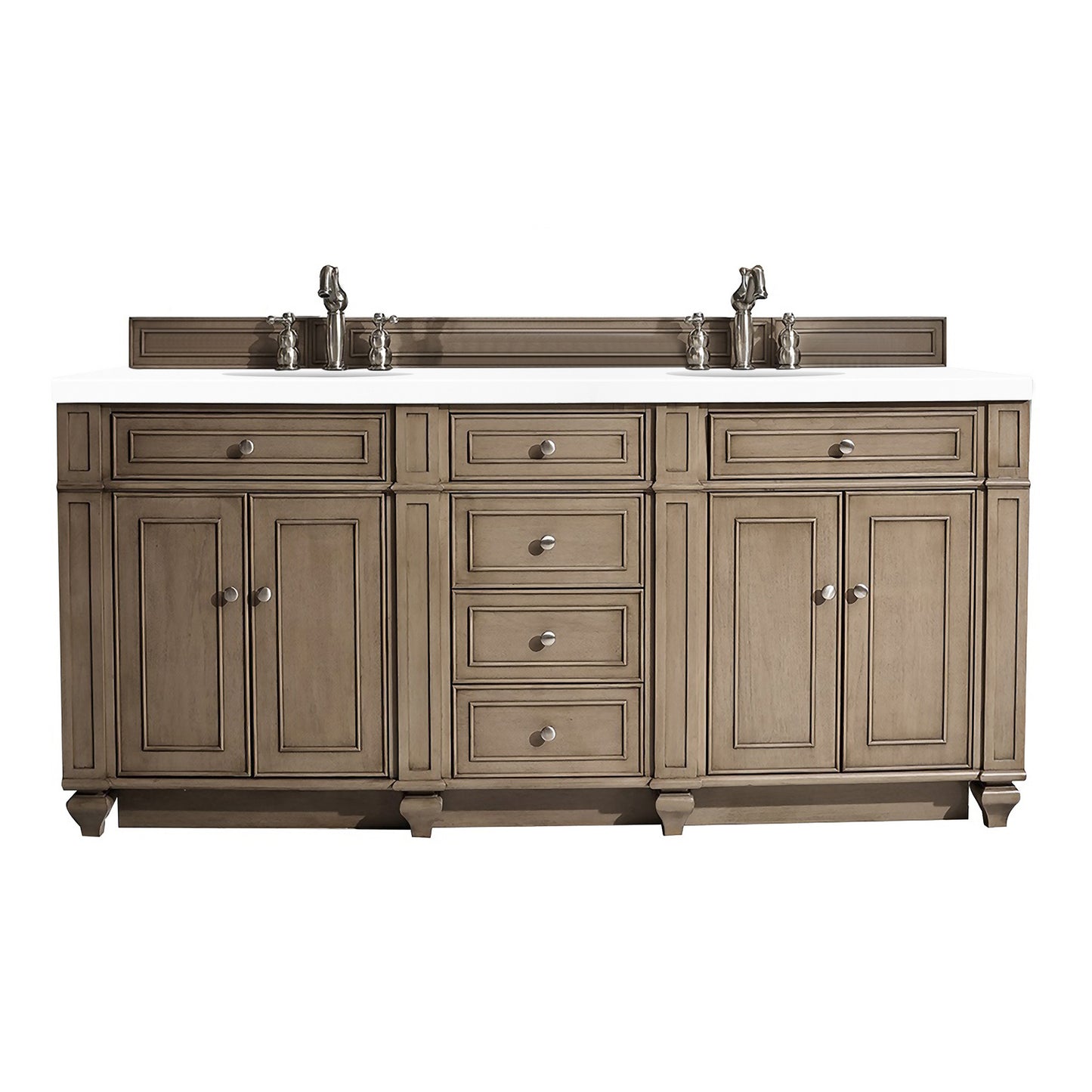 Bristol 72" Double Vanity, Whitewashed Walnut w/ 3 CM White Zeus Quartz Top