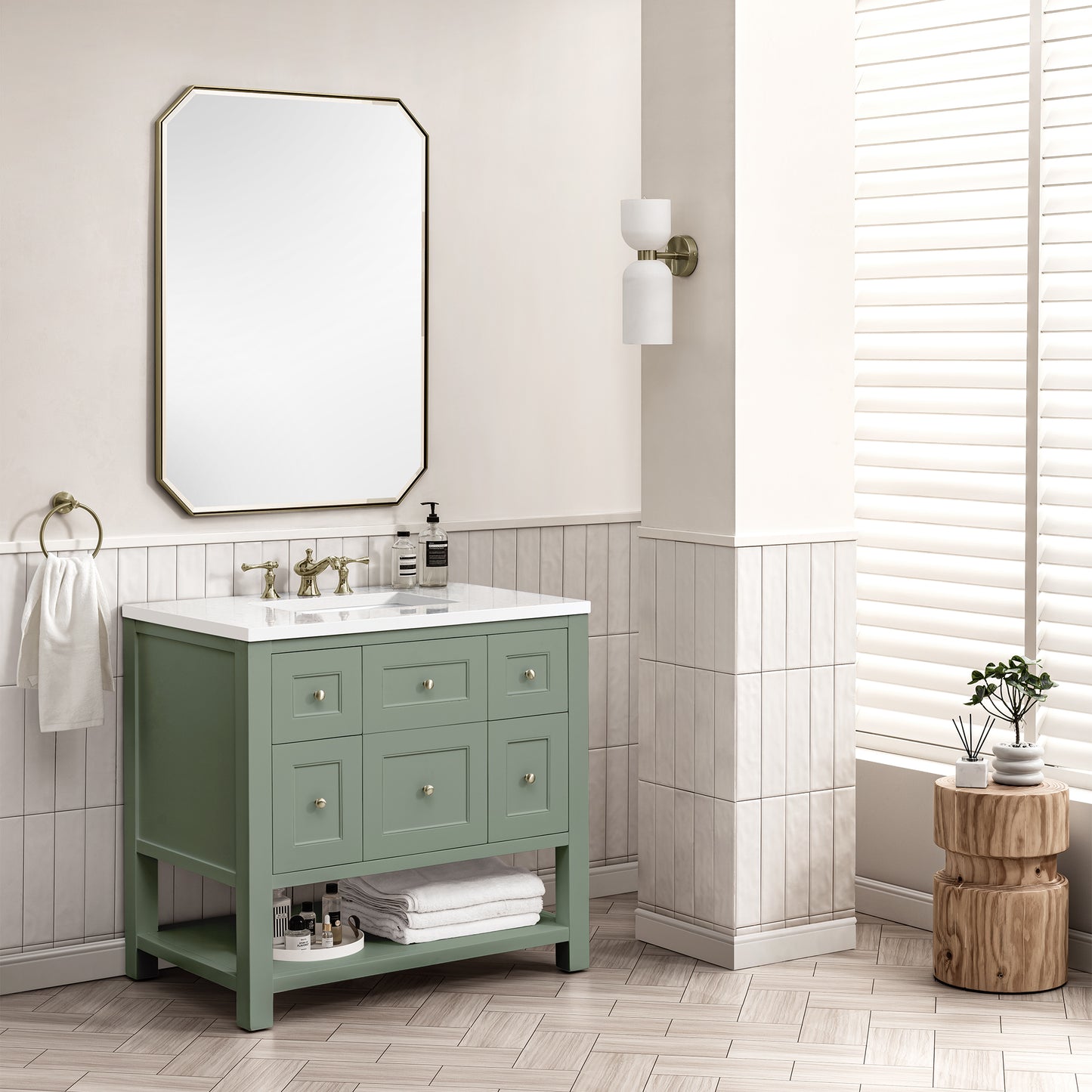 Breckenridge 36" Single Vanity, Smokey Celadon w/ 3 CM White Zeus Top