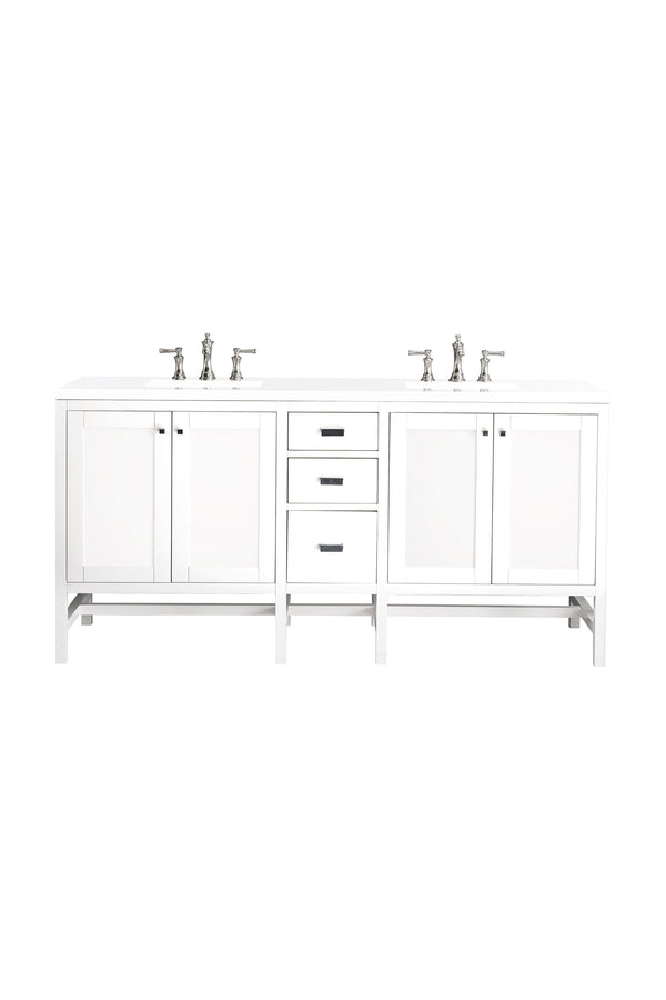 Addison 72 Double Vanity, Glossy White w/ 3 CM White Zeus Quartz Top