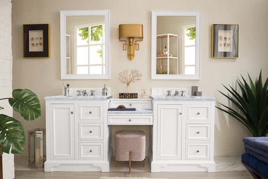 De Soto 82" Double Vanity Set, Bright White w/ 3 CM Carrara Marble Top