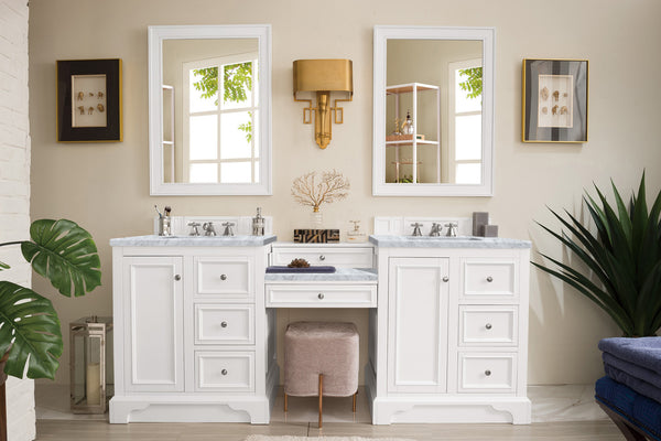 De Soto 82 Double Vanity Set, Bright White w/ 3 CM Carrara Marble Top