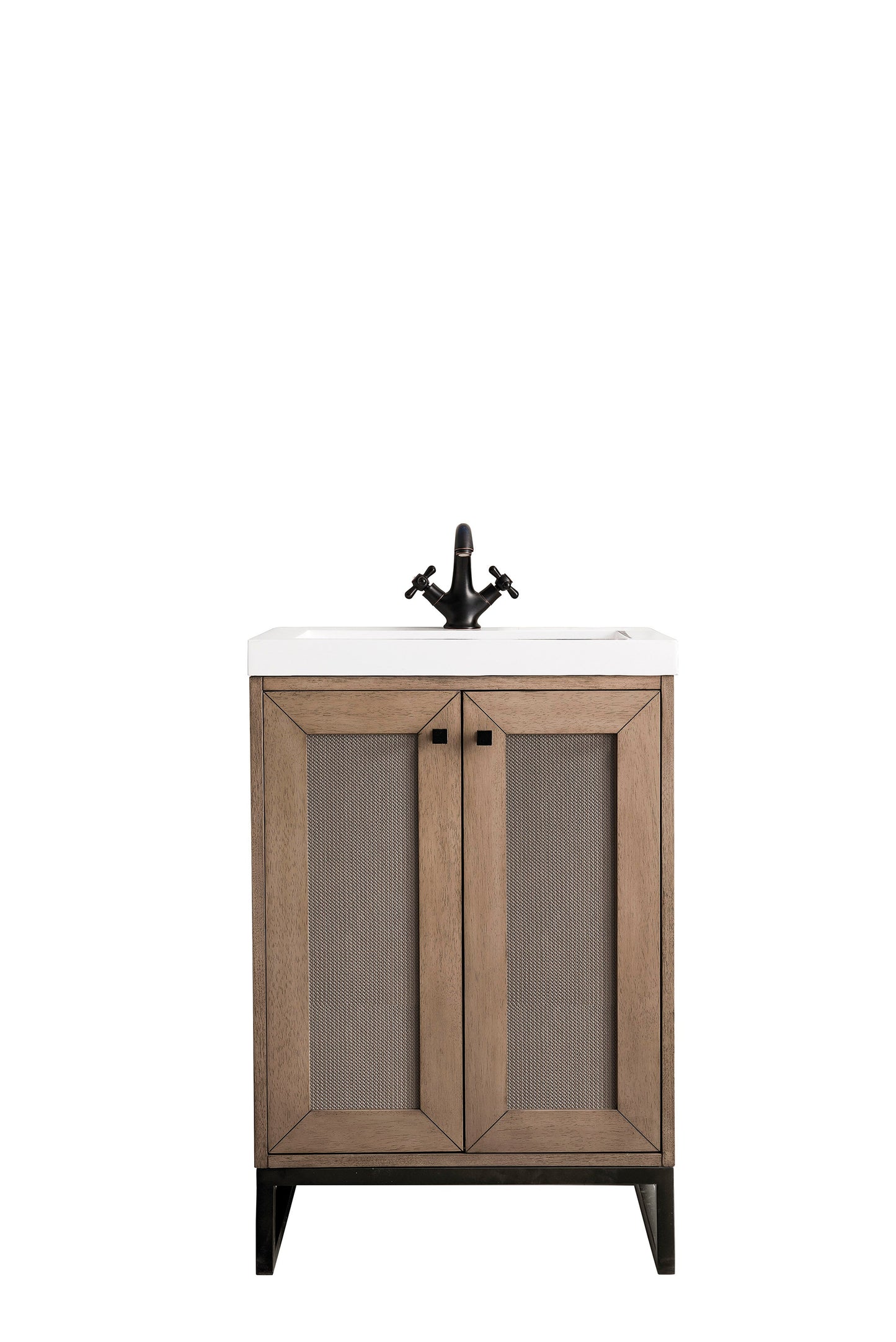 Chianti 24" Single Vanity, Whitewashed Walnut, Matte Black, w/ White Glossy Composite Stone Top