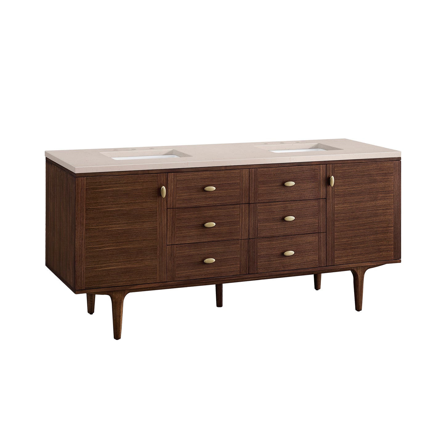 Amberly 72" Double Vanity, Mid-Century Walnut w/ 3 CM Eternal Marfil Top