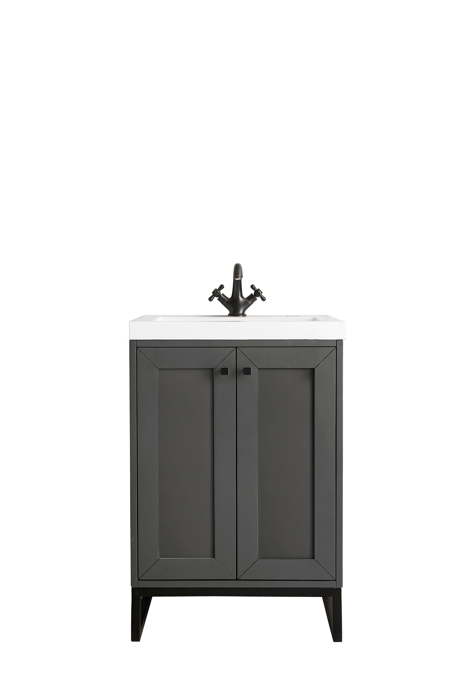 Chianti 24" Single Vanity, Mineral Gray, Matte Black, w/ White Glossy Composite Stone Top