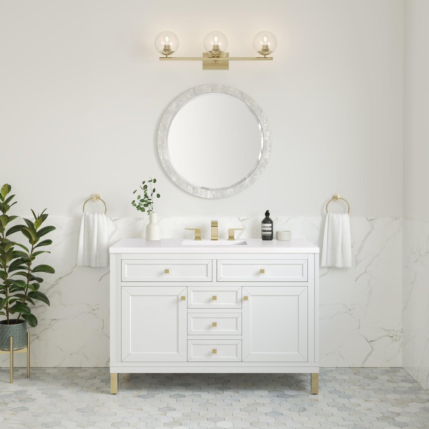 Chicago 48" Single Vanity, Glossy White w/ 3 CM White Zeus Top