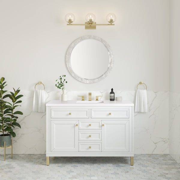 Chicago 48 Single Vanity, Glossy White w/ 3 CM White Zeus Top