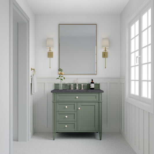 Brittany 36" Single Vanity, Smokey Celadon w/ 3 CM Charcoal Soapstone Top