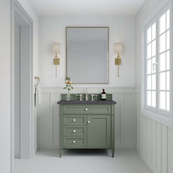 Brittany 36 Single Vanity, Smokey Celadon w/ 3 CM Charcoal Soapstone Top