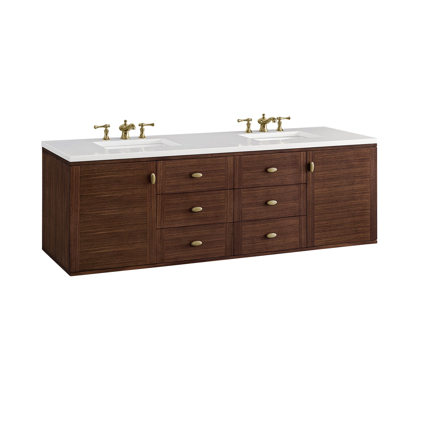 Amberly 72" Double Vanity, Mid-Century Walnut w/ 3 CM White Zeus Top