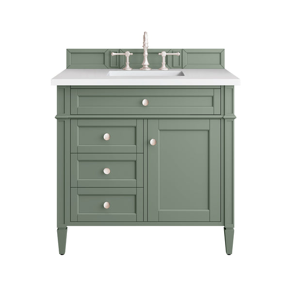 Brittany 36 Single Vanity, Smokey Celadon w/ 3 CM White Zeus Top