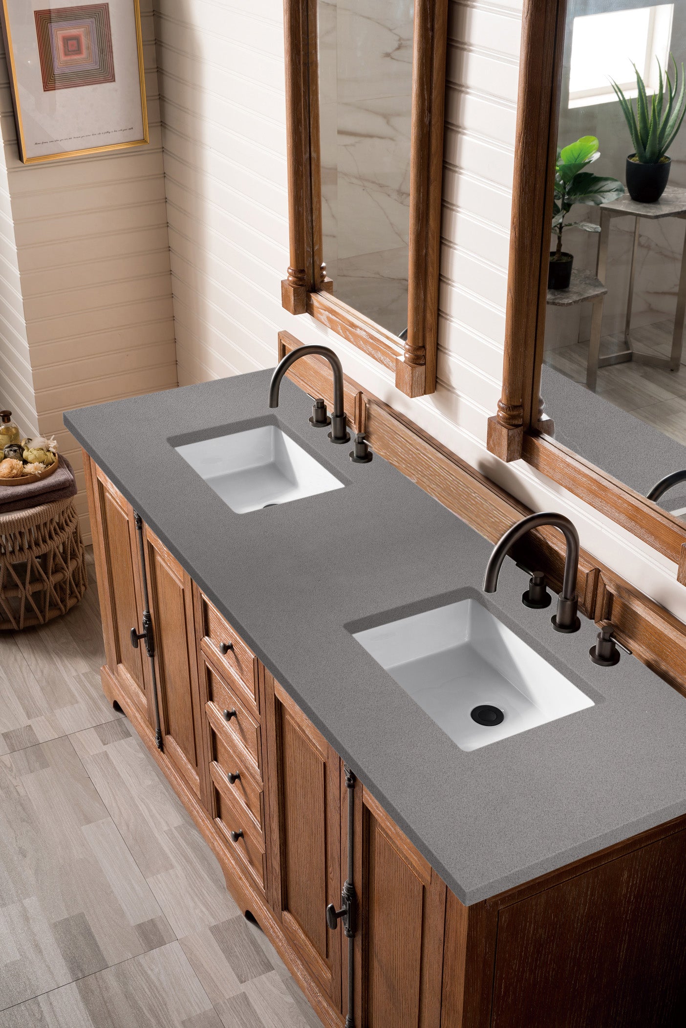 Providence 72" Double Vanity, Driftwood w/ 3 CM Grey Expo Quartz Top