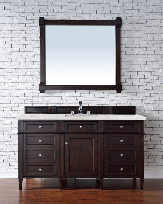 Brittany 60" Single Vanity, Burnished Mahogany w/ 3 CM Eternal Jasmine Pearl Quartz Top