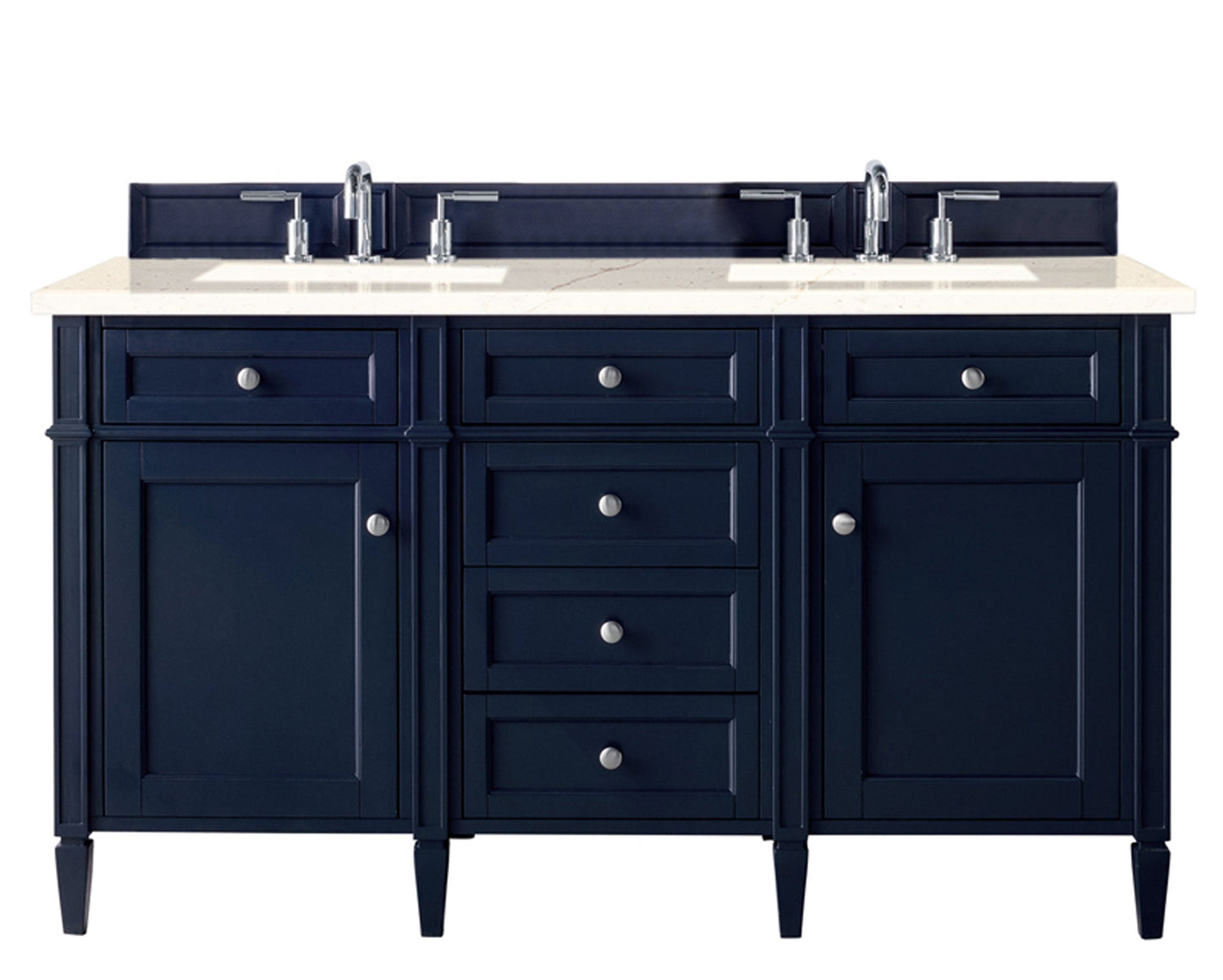 Brittany 60" Double Vanity, Victory Blue w/ 3 CM Eternal Marfil Quartz Top