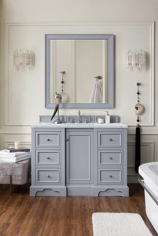 De Soto 48" Single Vanity, Silver Gray w/ 3 CM Carrara Marble Top