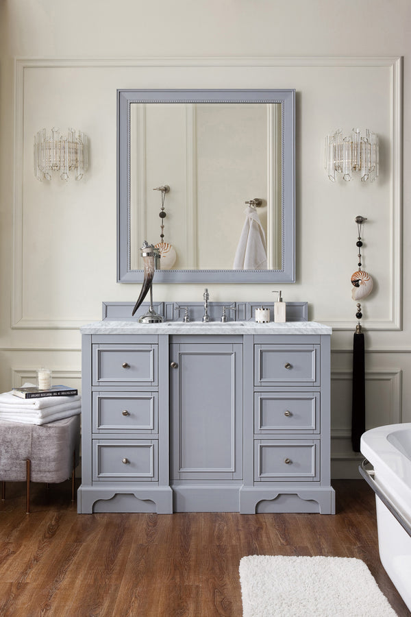 De Soto 48 Single Vanity, Silver Gray w/ 3 CM Carrara Marble Top