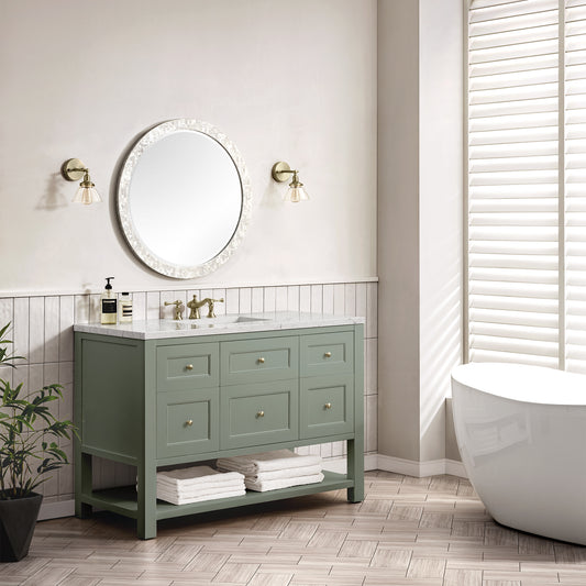 Breckenridge 48" Single Vanity, Smokey Celadon w/ 3 CM White Zeus Top