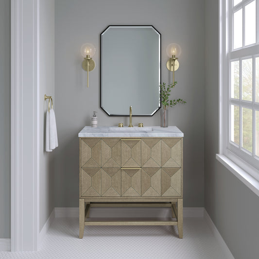 Emmeline 36" Single Vanity, Pebble Oak w/ 3 CM Carrara Marble Top