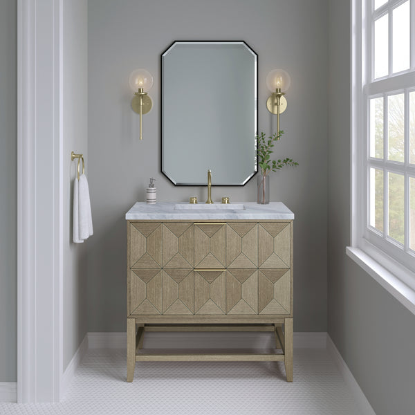 Emmeline 36 Single Vanity, Pebble Oak w/ 3 CM Carrara Marble Top