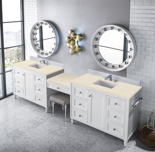 Copper Cove Encore 122" Double Vanity Set, Bright White w/ 3 CM Eternal Marfil Quartz Top