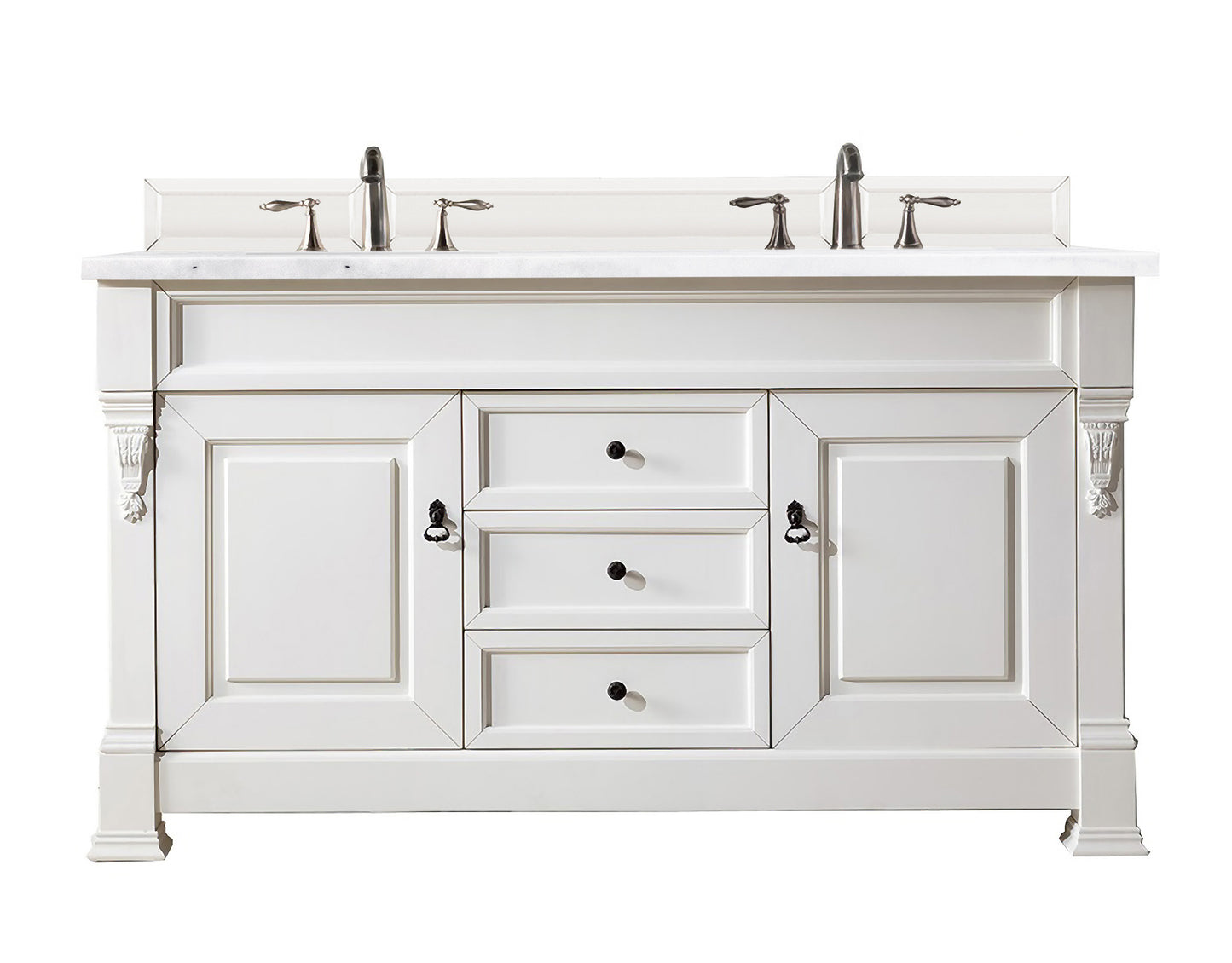 Brookfield 60" Double Vanity, Bright White w/ 3 CM Arctic Fall Solid Surface Top