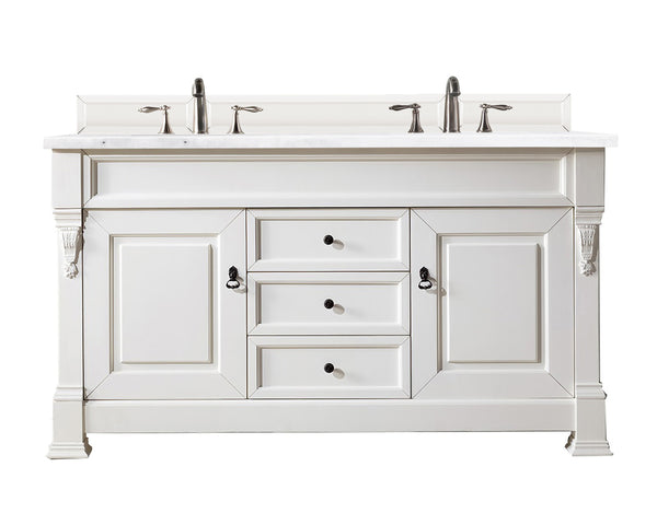 Brookfield 60 Double Vanity, Bright White w/ 3 CM Arctic Fall Solid Surface Top