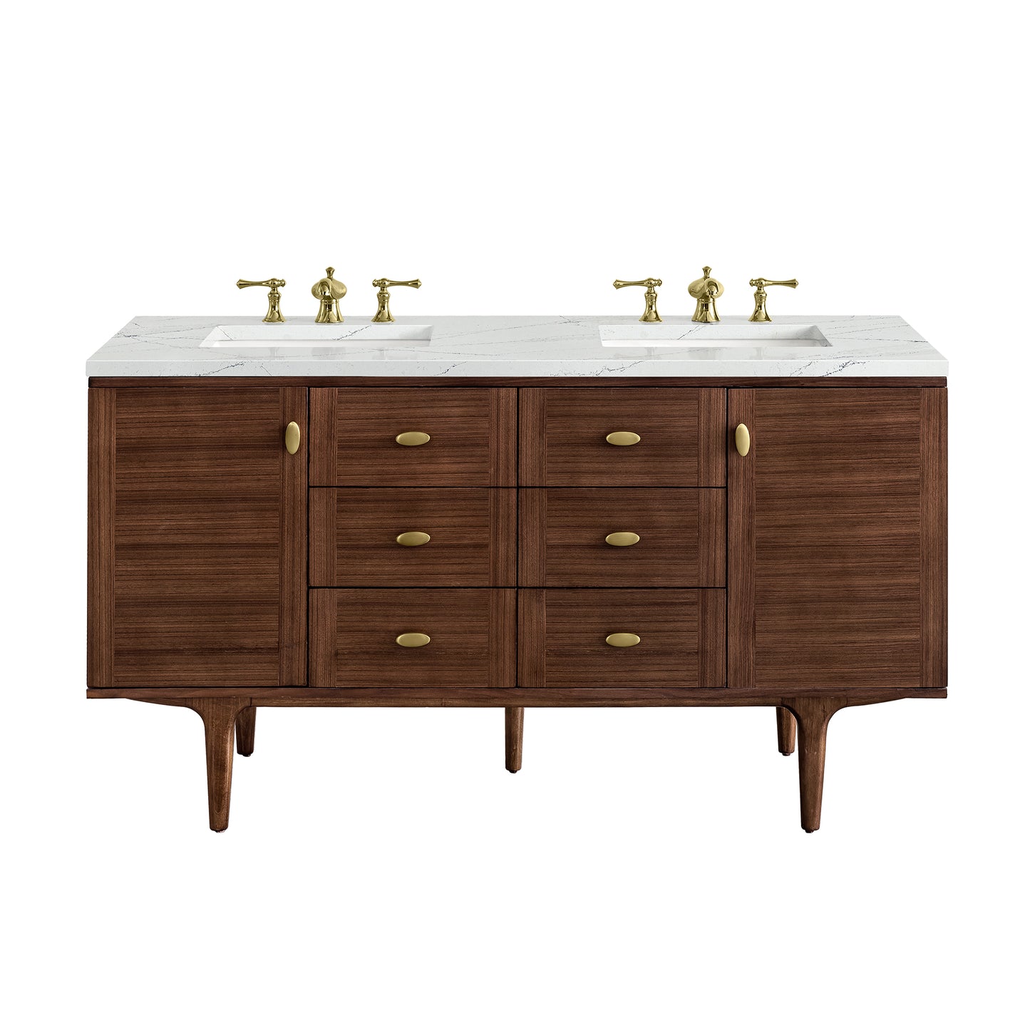 Amberly 60" Double Vanity, Mid-Century Walnut w/ 3 CM Ethereal Noctis Top