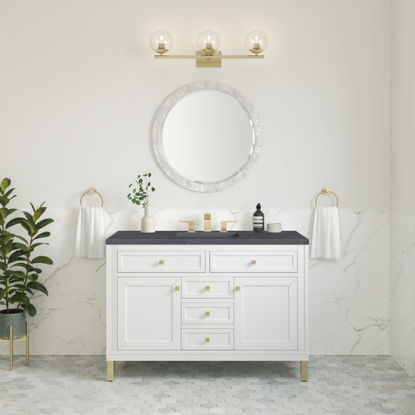 Chicago 48 Single Vanity, Glossy White w/ 3 CM Charcoal Soapstone Top