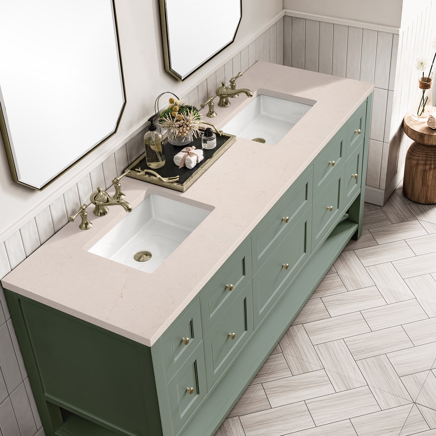 Breckenridge 72" Double Vanity, Smokey Celadon w/ 3 CM Eternal Marfil Top