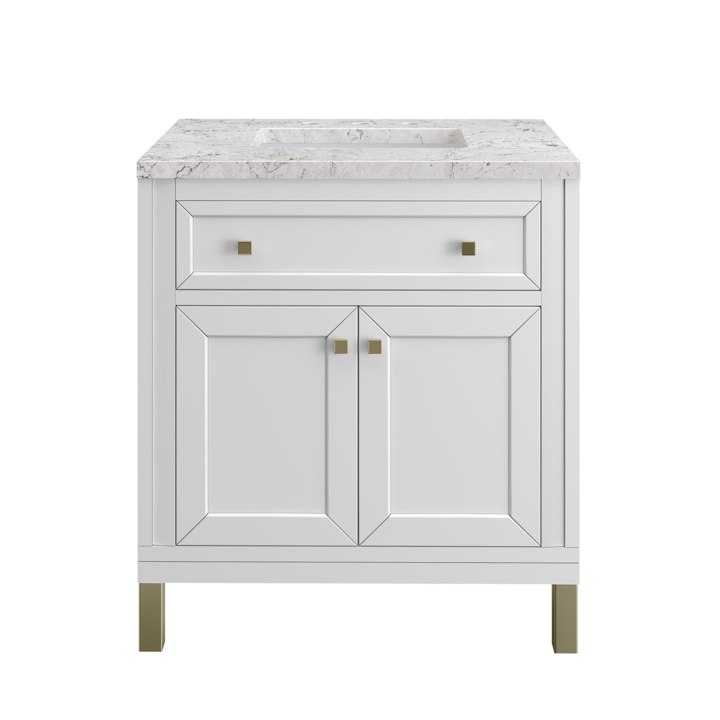 Chicago 30" Single Vanity, Glossy White w/ 3 CM Eternal Jasmine Pearl Top